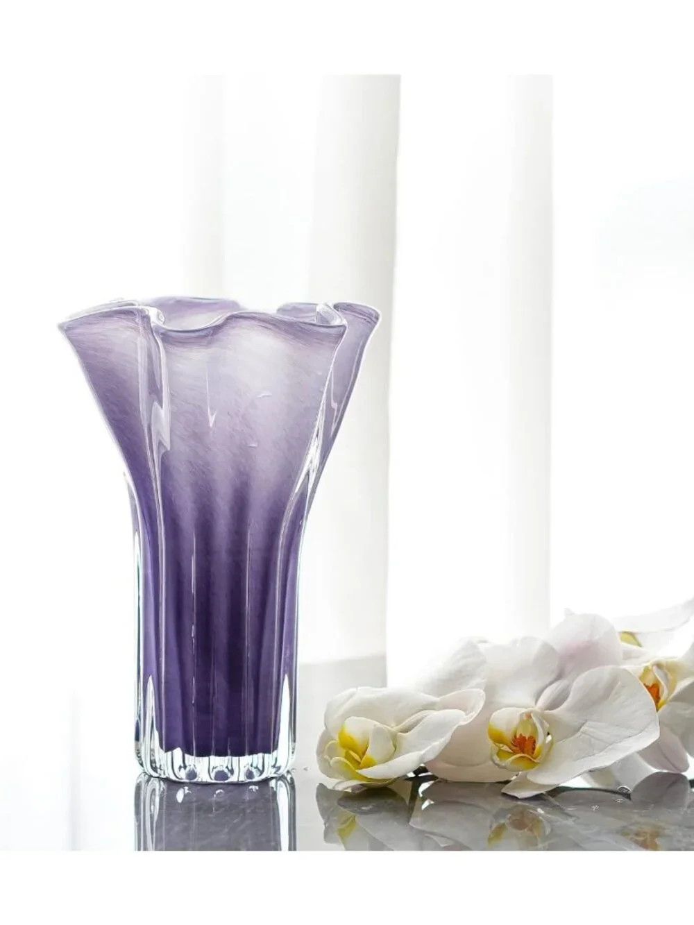 Elegant 8'' Purple Blown Glass Flower Vase | Modern Centerpiece for Home